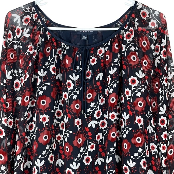 NWOT Tommy Hilfiger Red & Navy Blue Sheer Floral Blouse Size XXL - Picture 6 of 14